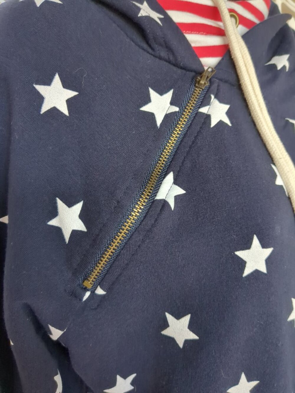 Stars and Stripes Double Hooded Long Sleeve Sweat Shirt - Picture 10 of 16